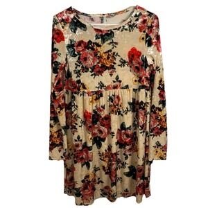 Cream Floral Velvet Babydoll Dress XS Whimsigoth Fairygoth Cottagecore Fall‎